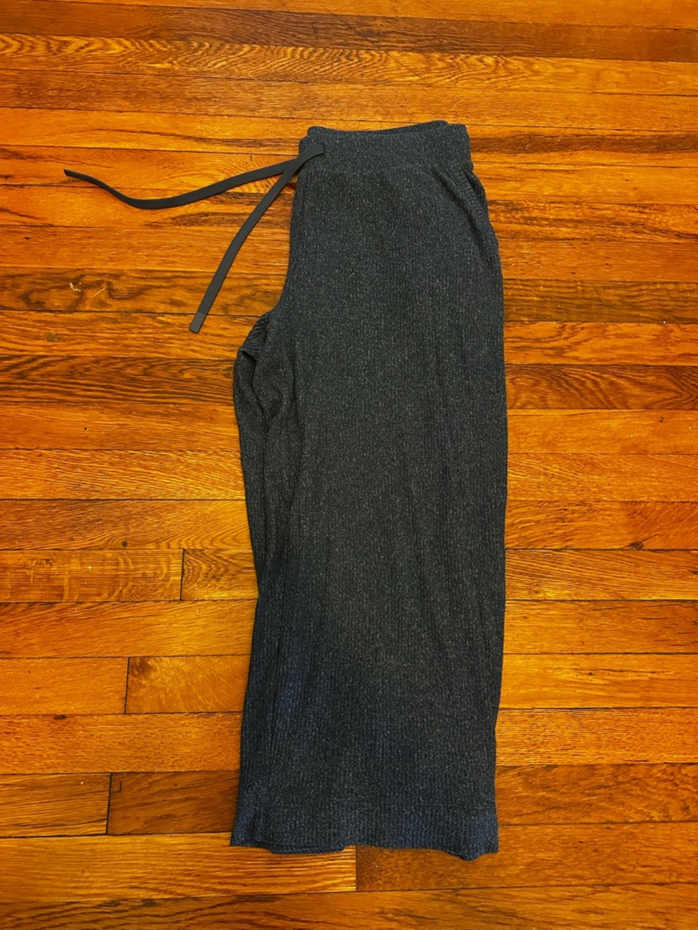 Wide Leg Ribbed Knit Cropped Pants with Drawstring Waist